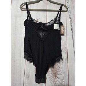 Cosmopolitan Bodysuit Teddy Womens Medium Black Lace Lingerie Snap Crotch KAT259